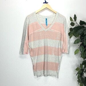 Free People Pink Striped V-neck Top